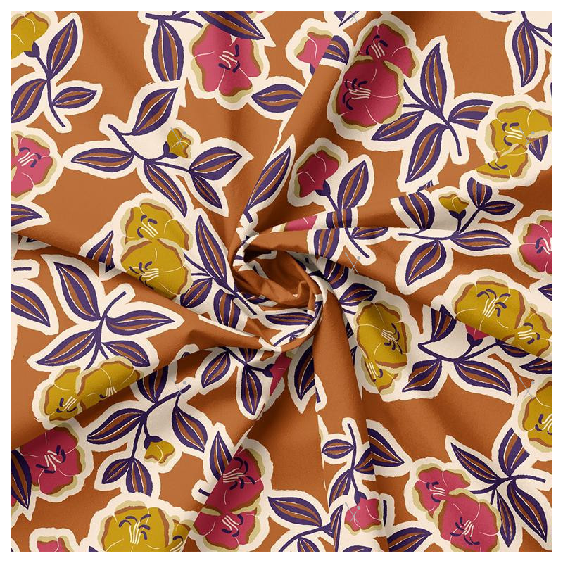 Printed Popelin FANOU Brown / Mustard